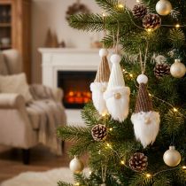 Article 3 Suspensions Lutins de Noël Blanc et Brun H11cm