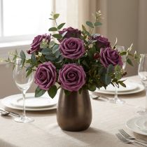 Article Lot de 18 roses artificielles en mousse mauve Ø7,5 cm avec tige flexible
