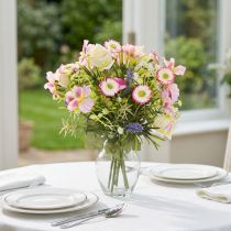 Article Bouquet de fleurs artificielles crème, rose, lilas et vert pour décoration intérieure