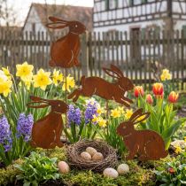 Article Lot de 4 piquets décoratifs en forme de lapin avec finition rouille, 60 cm