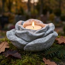 Article Rose décorative en céramique gris et blanc Ø14 cm H7 cm pour bougie ou petite plante