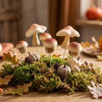 Article Décoration champignons sur tiges, marron, lot de 16, 3,5/5,5 cm