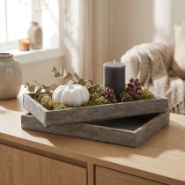 Article Plateau rectangulaire en bois gris rustique 30x15x3 cm pour décoration, lot de 4
