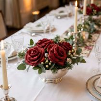 Article Roses en mousse rouges Ø10 cm avec tiges métalliques – Lot de 8