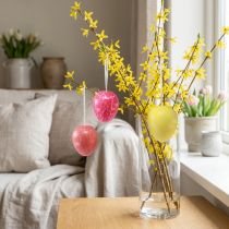 Article Lot de 3 œufs déco craquelés à suspendre – Jaune, Rose et Rouge – Ø 8,5 cm
