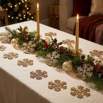 Article Flocons de neige dorés en bois Ø4 cm – Lot de 48 décorations de Noël