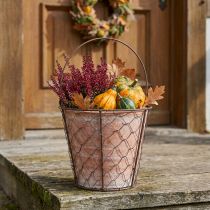 Article Pot de fleurs en céramique avec panier métallique et anse - Ø18cm, brun