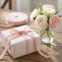 Article Ruban décoratif rose avec dentelle crochetée en coton 9 mm x 20 m