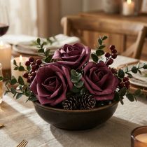 Article Lot de 8 roses en mousse mauve Ø10 cm avec tige en fil de fer