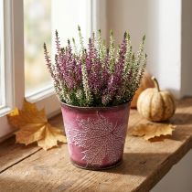 Article Pot décoratif en métal rouge Bordeaux avec motifs de feuilles d'érable Ø14cm H12,5cm