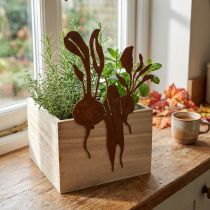 Article Jardinière en Bois Décorée avec Métal Rouillé et Insert Amovible - 17×17×12cm