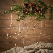 Article Lot de 5 étoiles décoratives en métal et corde de jute 20 cm