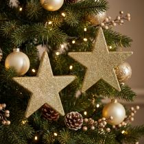 Article Lot de 2 étoiles décoratives dorées à suspendre avec paillettes – 30 cm