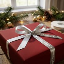 Article Ruban de Noël Ruban Joyeux Noël Argent Blanc 10mm 20m