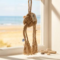 Article Suspension décorative marine avec nœud en corde, coquillages et détails naturels – 45 cm