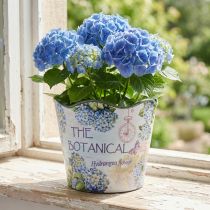 Article Cache-pot en plastique au motif hortensias et papillons - Ø16,5cm H13,5cm