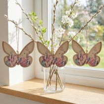Article Suspension décorative papillon en bois et toile 11,5 x 9,5 cm - Set de 6