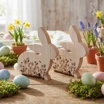 Article Set de 2 lapins en bois décoratif motif fleurs 24×24 cm