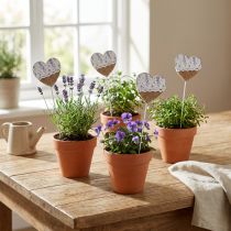 Article Lot de 12 piques décoratifs cœur en bois motif lilas 30 cm