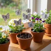 Article Figurines décoratives en bois sur pic – Fleurs et papillons – Lot de 12 pièces