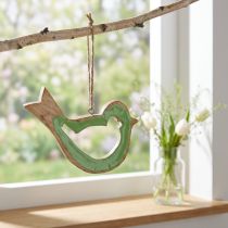 Article Décoration à suspendre oiseau en bois vert et naturel 15,5 x 1,5 x 16 cm