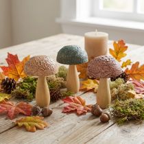 Article Détails décoratifs champignons en bois - Lot de 3 - 11×7,5 cm