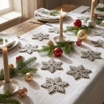 Article Lot de 72 flocons en bois 4 cm couleur or clair avec paillettes