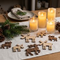Article Décorations Renne en Bois à Disperser - Lot de 72 - Tons Naturel et Brun - 3 à 5 cm