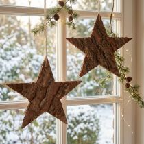 Article Étoiles Décoratives en Écorce de Pin Naturelle à Suspendre - Lot de 3, 20 cm