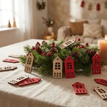 Article Décorations Maison en Bois Rouge et Naturel – Lot de 72 – 2×4,5 cm