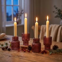 Article Lot de 4 bougeoirs en verre nervuré couleur berry, H 8 cm