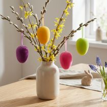 Article Œufs de Pâques à suspendre vert, jaune, rose et prune 11 cm - Lot de 4