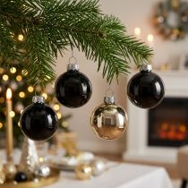 Article Mini boules de Noël en verre noir 30 mm – Lot de 9