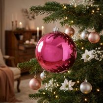 Article Boule de Noël plastique rose brillante Ø14 cm