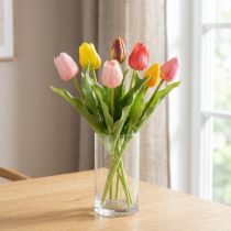Article Tulipes artificielles réalistes en bouquet de 7 tiges, 30 cm, couleurs variées