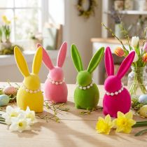 Article Figurines Lapins de Pâques avec Collier de Perles, Lot de 4, 13 cm, Couleurs Vives
