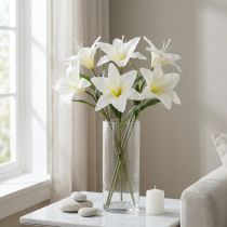 Article Kunstblume lys tigré blanc 29 cm en bouquet de 6 pièces pour décoration intérieure