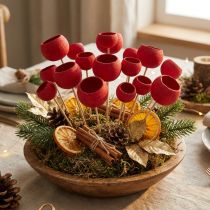 Article Coupes naturelles rouges sur tige – Lot de 15 pièces