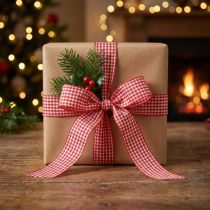 Article Ruban cadeau 20m rouge à carreaux avec lisière tissée