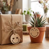 Article Pendentifs en Bois Naturels Motifs Émoji Ø4cm Lot de 24