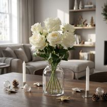 Article Bouquet de roses artificielles blanc crème 55 cm