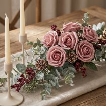 Article Roses en mousse altrose Ø10 cm, lot de 8 avec tige en fil métallique