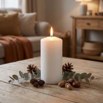 Article Bougie cylindrique blanche en cire naturelle 130x70 mm