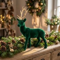 Article Figurine Décorative Cerf Debout Vert et Doré 27 cm