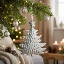 Article Ange décoratif sapin de Noël en métal argenté avec étoile et ruban en tissu, 20,5×15,5 cm