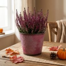 Article Pot décoratif en métal rouge bordeaux avec motif de feuilles, Ø16,5 cm H14,5 cm