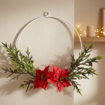 Article Couronne décorative de Noël avec poinsettias et feuillage artificiel Ø30 cm