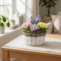 Article Corbeille ronde tressée Ø20 cm en blanc et brun avec film pour plantes