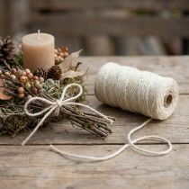 Article Ficelle de jute, cordon décoratif, ruban adhésif pour loisirs créatifs, couleurs naturelles, blanchi, Ø 4 mm, L 100 m