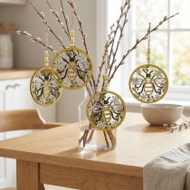 Article Abeilles décoratives en bois à suspendre Ø12cm – Lot de 4